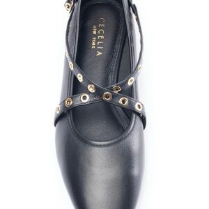 Cecelia New York Black Flats with Gold Accents